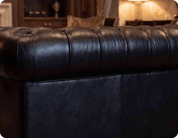 Chesterfield Black Leather Antique 3 Seater Sofa