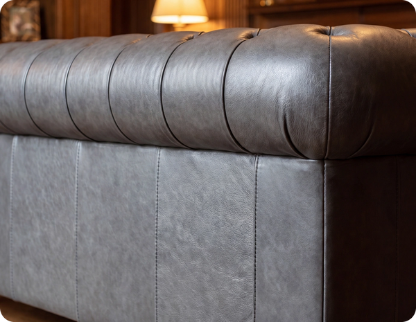 Chesterfield Grey Leather Antique 2 Seater Sofa