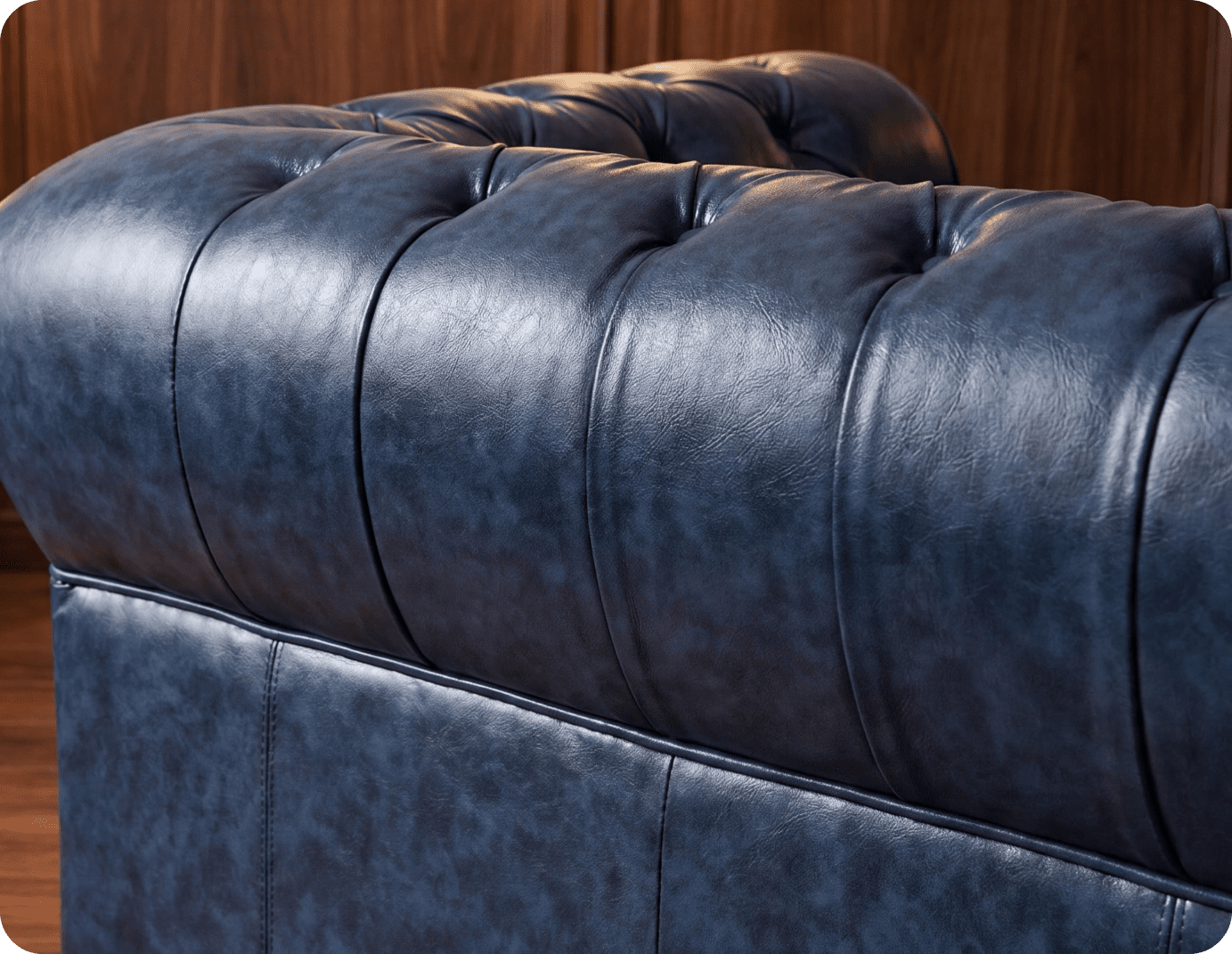 Chesterfield Blue Leather Antique 3 Seater Sofa