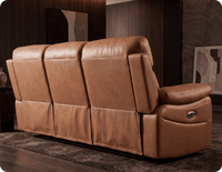 Torino Genuine Leather Caramel Electric Power Recliner 3 Seater Sofa