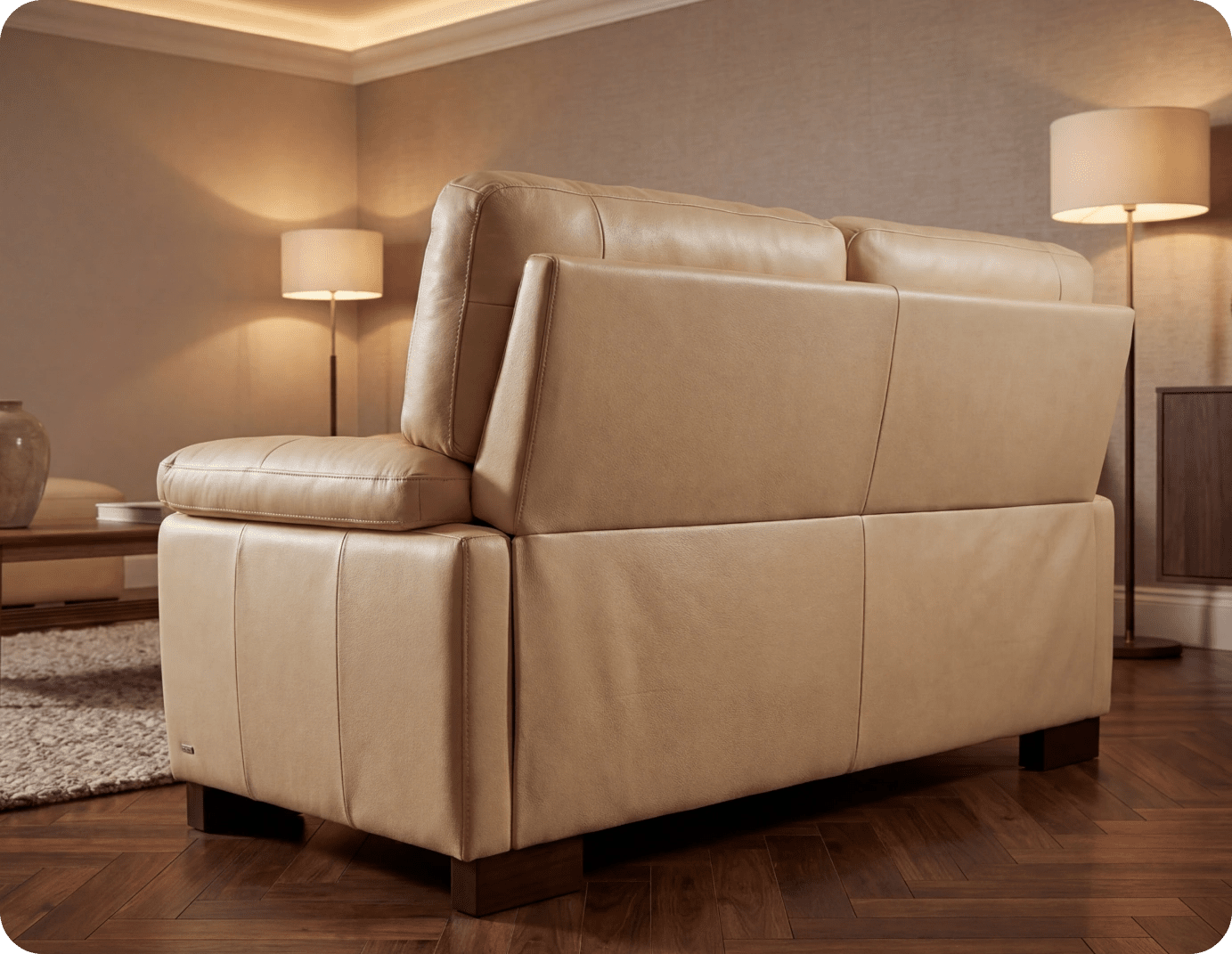 Dalmore Genuine Leather Cream 2 Seater Sofa