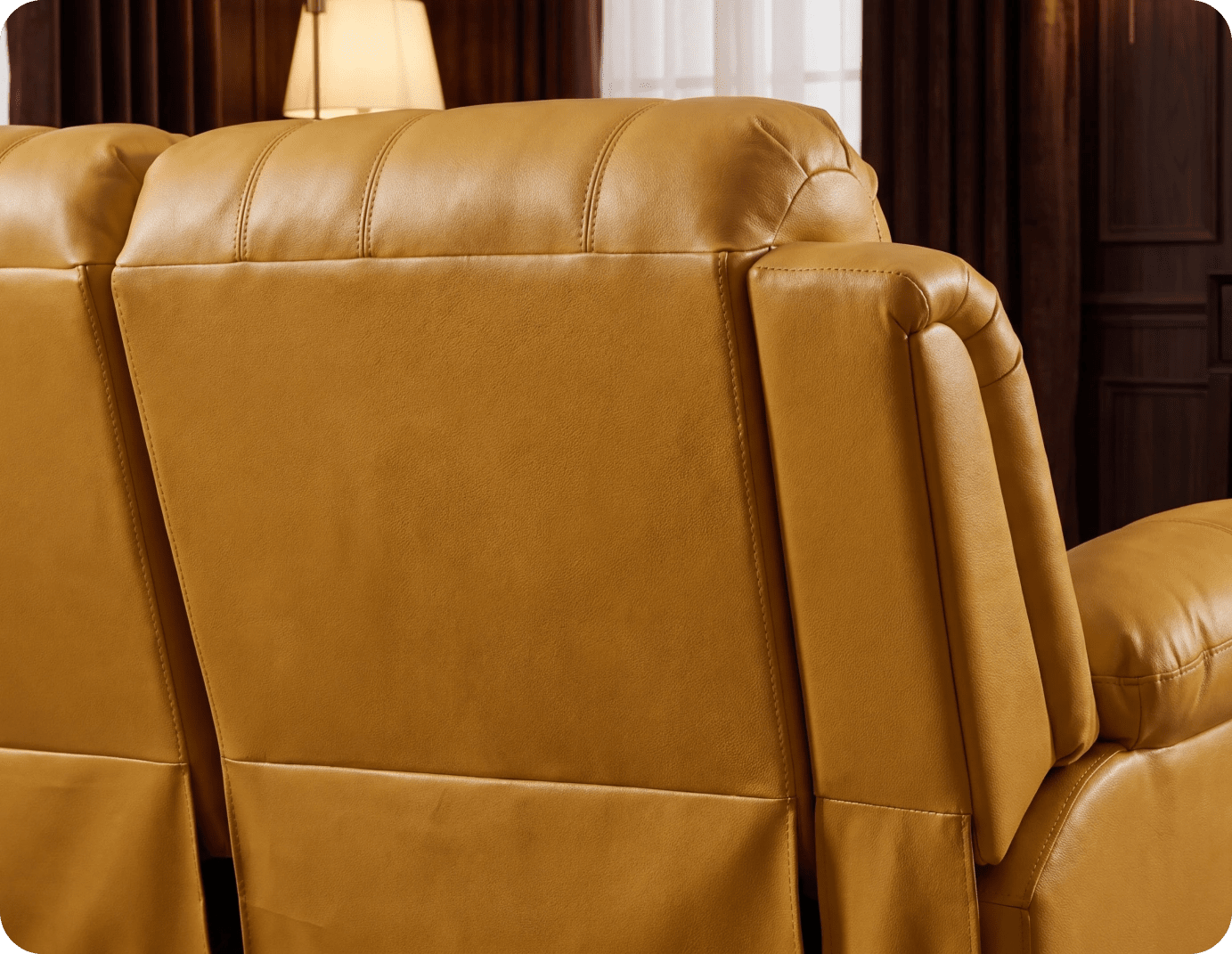 York Mustard Leather Manual Recliner 2 Seater Sofa