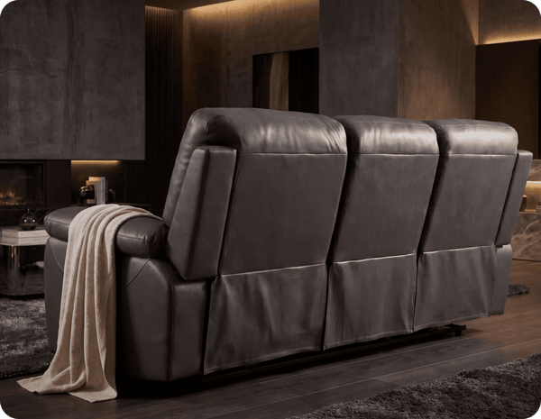 Torino Genuine Leather Grey Electric Power Recliner 3 Seater Sofa
