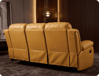 York Mustard Leather Manual Recliner 3 Seater Sofa