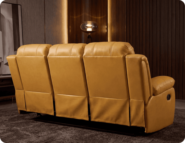 York Mustard Leather Manual Recliner 3 Seater Sofa