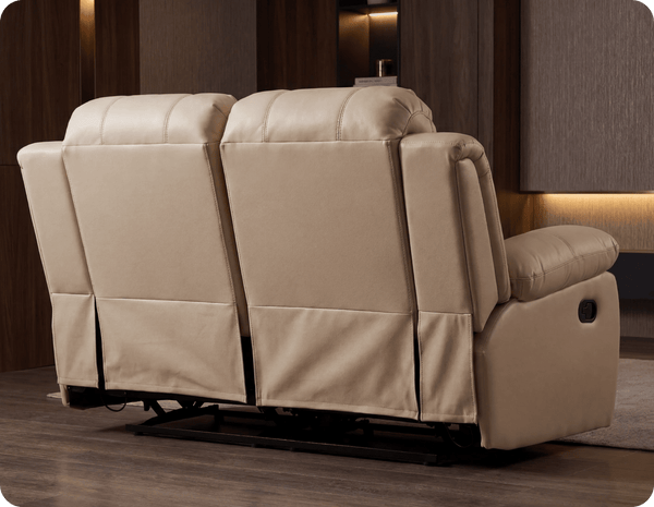 York Cream Leather 2 Seater Manual Recliner Sofa