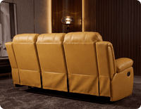 York Mustard Leather Manual Recliner 3 Seater Sofa