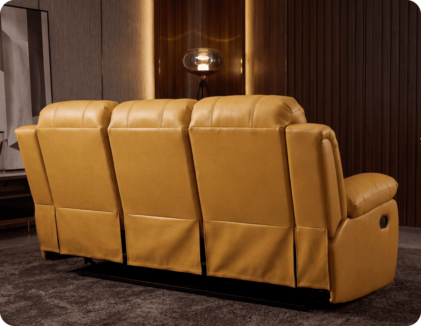 York Mustard Leather Manual Recliner 3 Seater Sofa