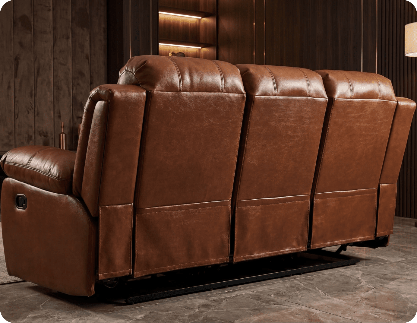 York Tan Leather 3 Seater Manual Recliner Sofa