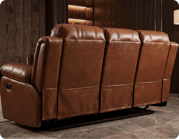 York Tan Leather 3 Seater Manual Recliner Sofa