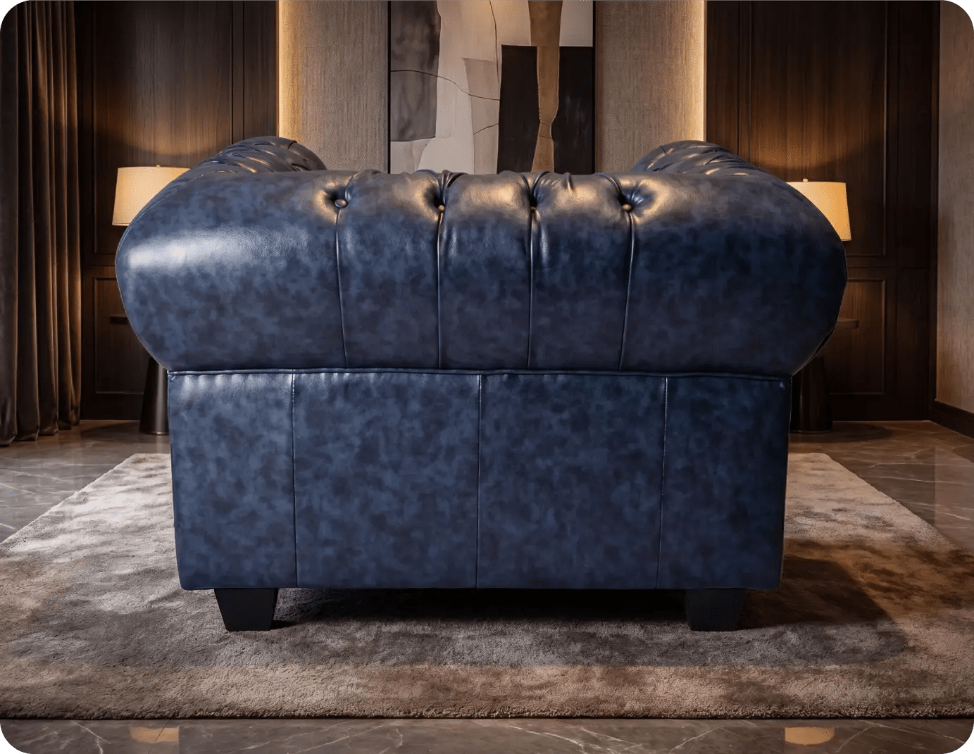 Chesterfield Blue Leather Antique Armchair