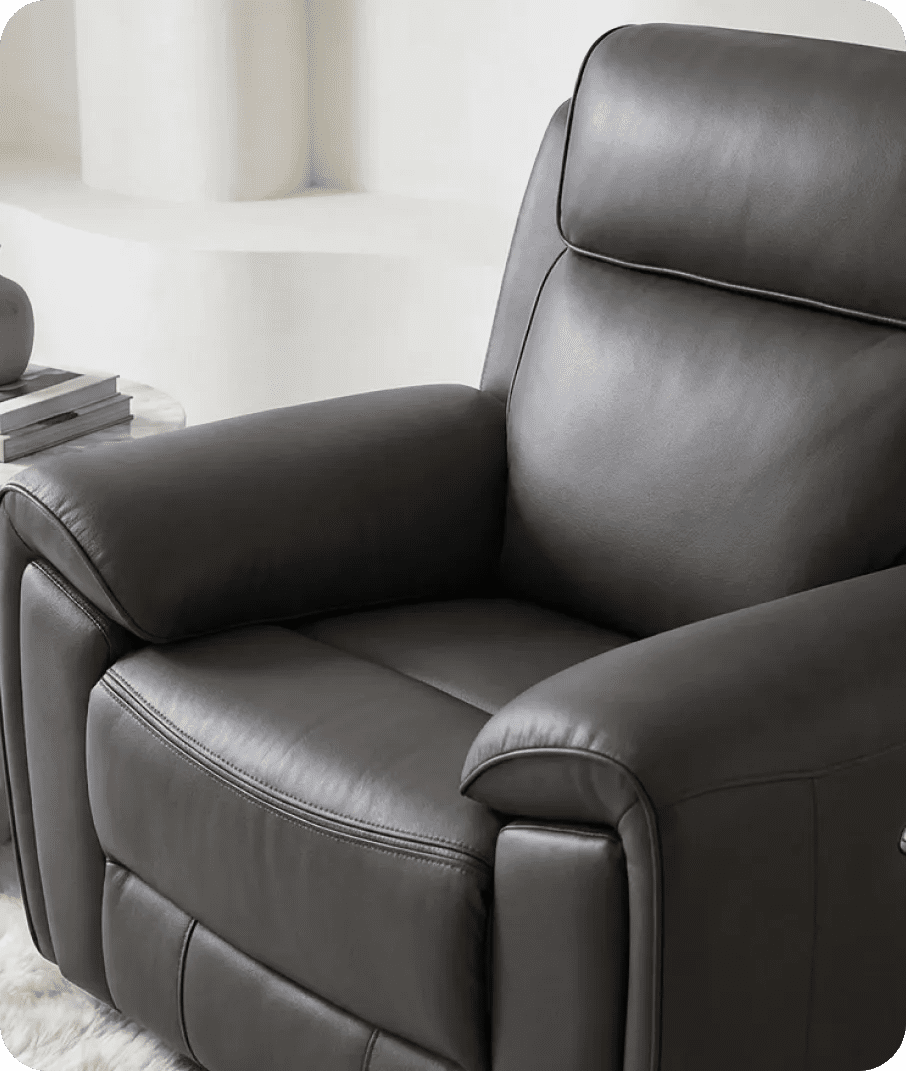 Leo Genuine Leather Grey Electric Power Recliner Armchair