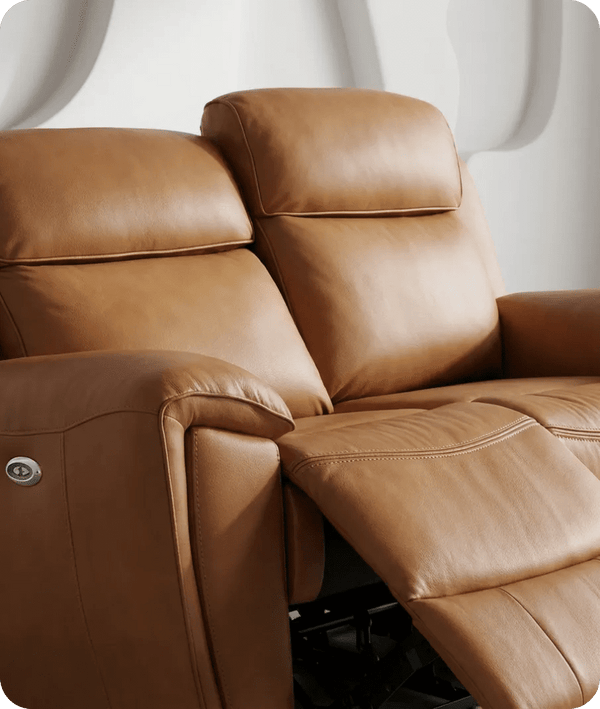 Leo Genuine Leather Caramel Electric Power Recliner 2 Seater Sofa