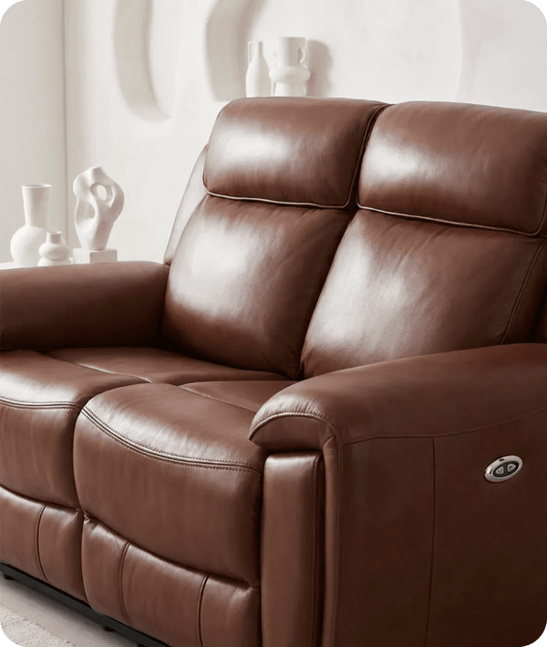 Leo Genuine Leather Tan Electric Power Recliner 2 Seater