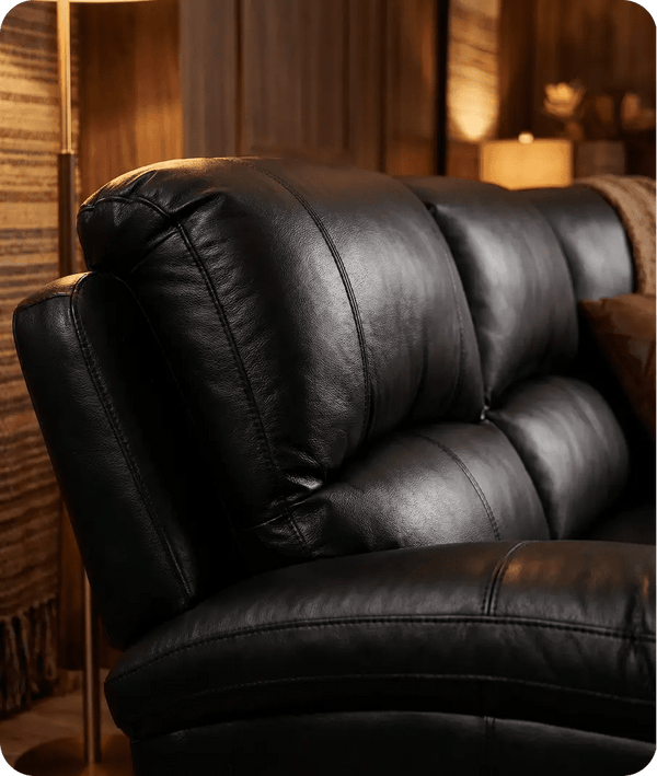 Serano Black Leather Manual Recliner 5 Seat Corner Sofa