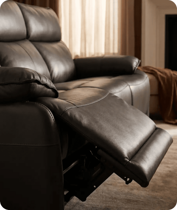 Turin Genuine Grey Leather Electric Power Recliner 3 Seater Sofa