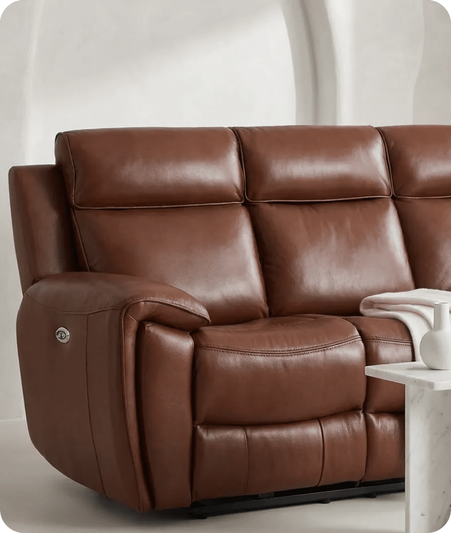 Leo Genuine Leather Tan Electric Power Recliner 3 Seater
