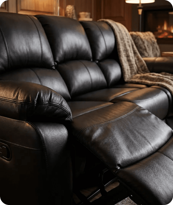 Serano Black Leather Manual Recliner 5 Seat Corner Sofa