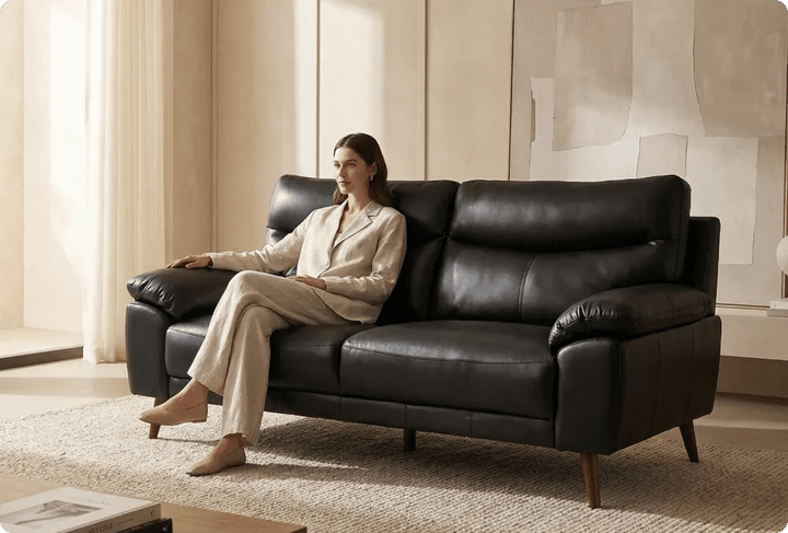 Ascot Genuine Leather Black 3 Seater Sofa