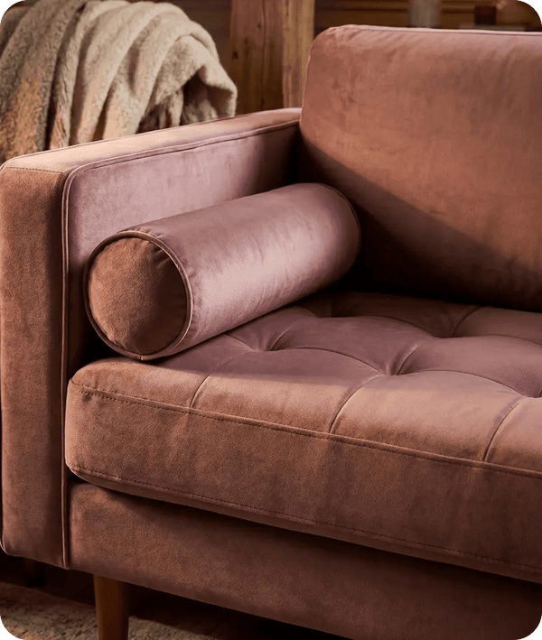 Scott Dusty Rose Velvet 4 Seater Sofa