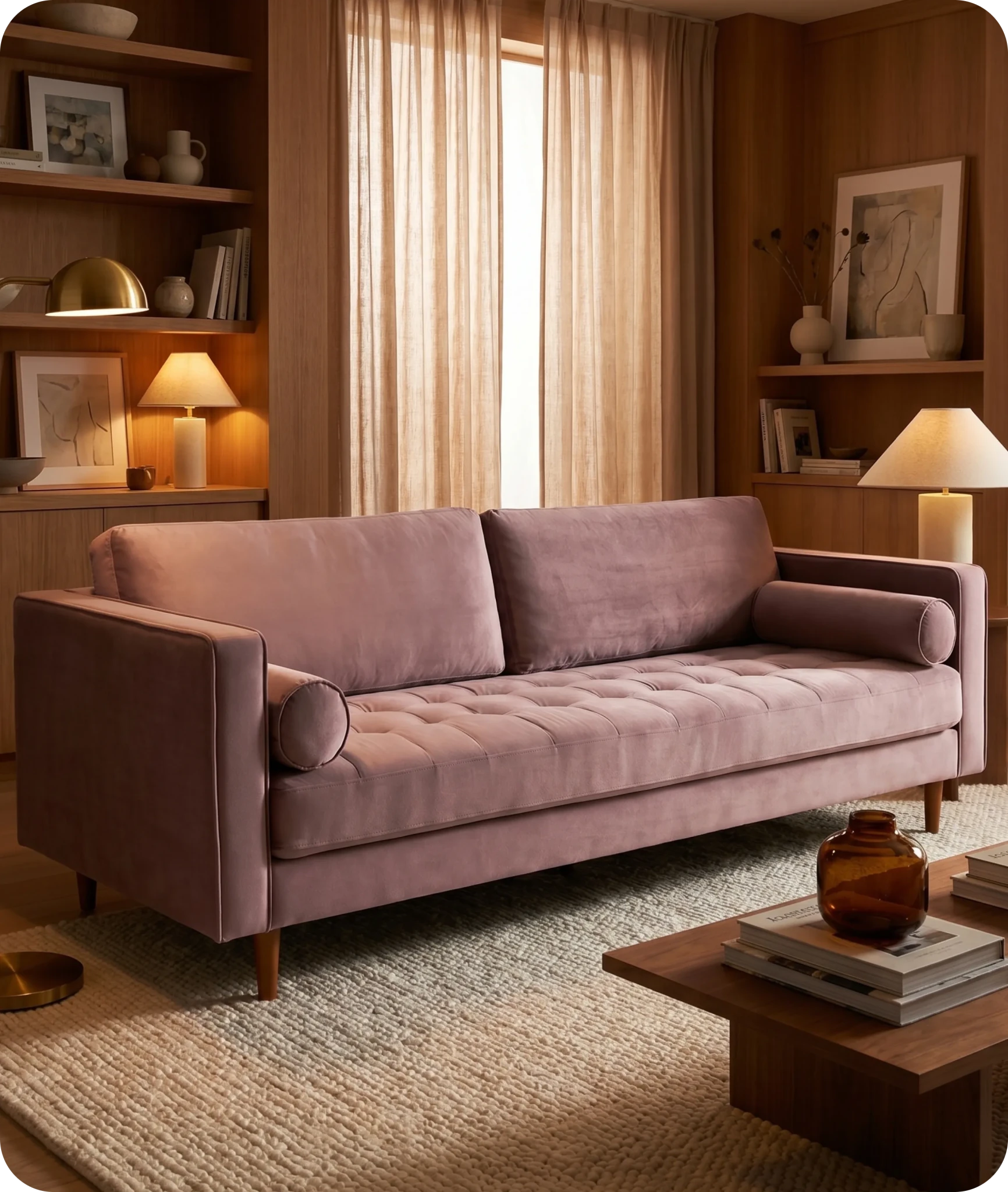 Scott Dusty Rose Velvet 4 Seater Sofa