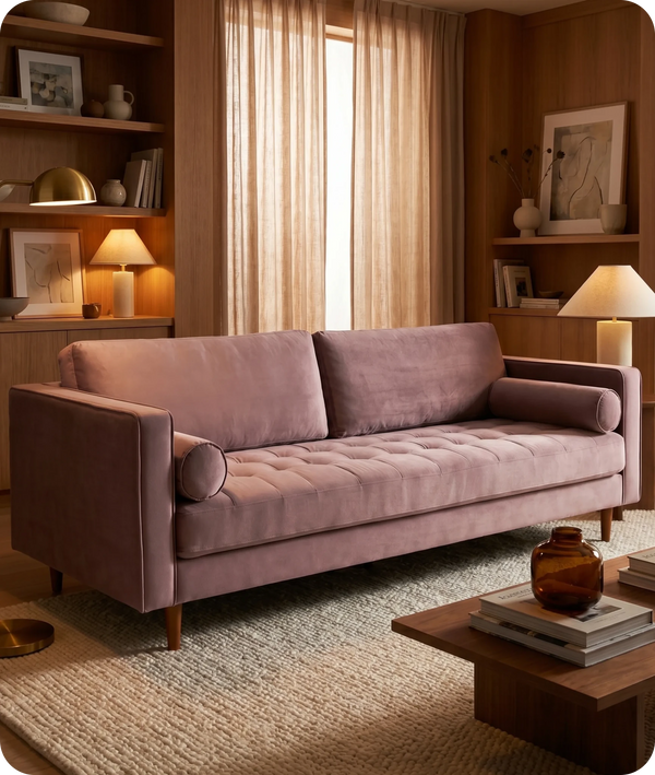 Scott Dusty Rose Velvet 4 Seater Sofa