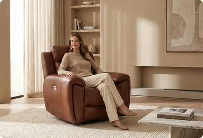 Leo Tan Genuine Leather Armchair with Electric Power Recliner
