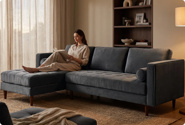 Scott Grey Velvet Corner Sofa LHC