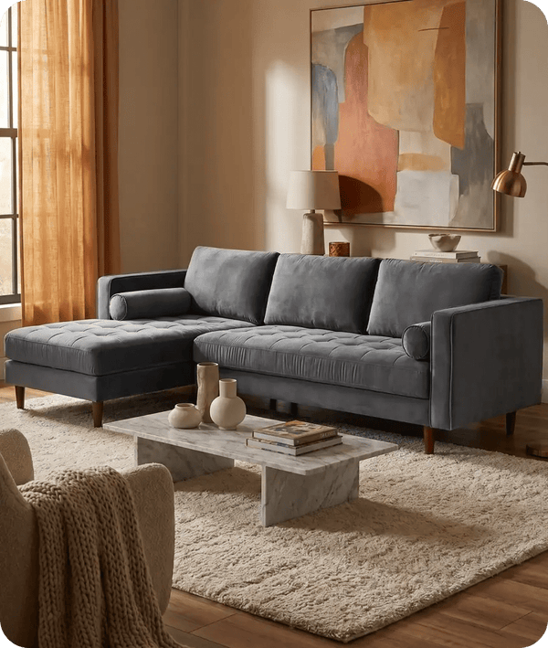 Scott Grey Velvet Corner Sofa LHC