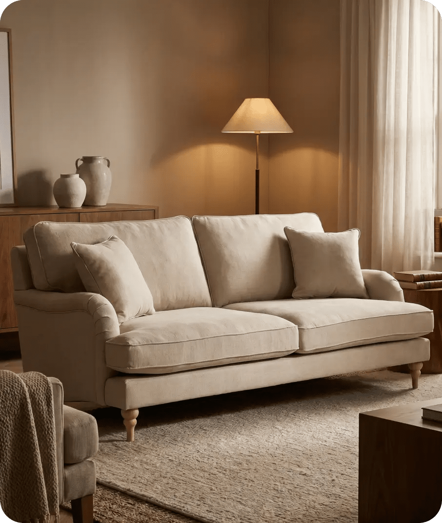 Livie Cream Fabric Three Seater