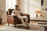 Ascot Genuine Leather Tan Armchair - Sofa-Direct