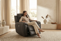 Leo Genuine Leather Grey Electric Power Recliner Armchair