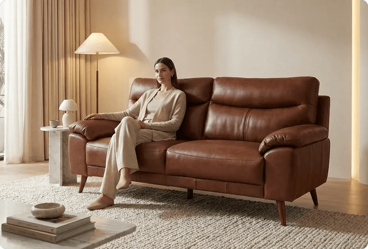 Ascot Genuine Leather Tan 3 Seater Sofa