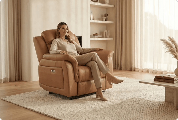 Martini Genuine Leather Caramel Electric Power Recliner Armchair