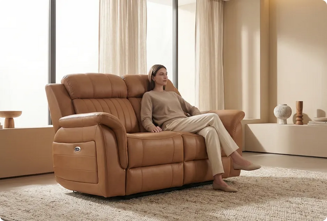 Martini Genuine Leather Caramel Electric Power Recliner 2 Seater Sofa