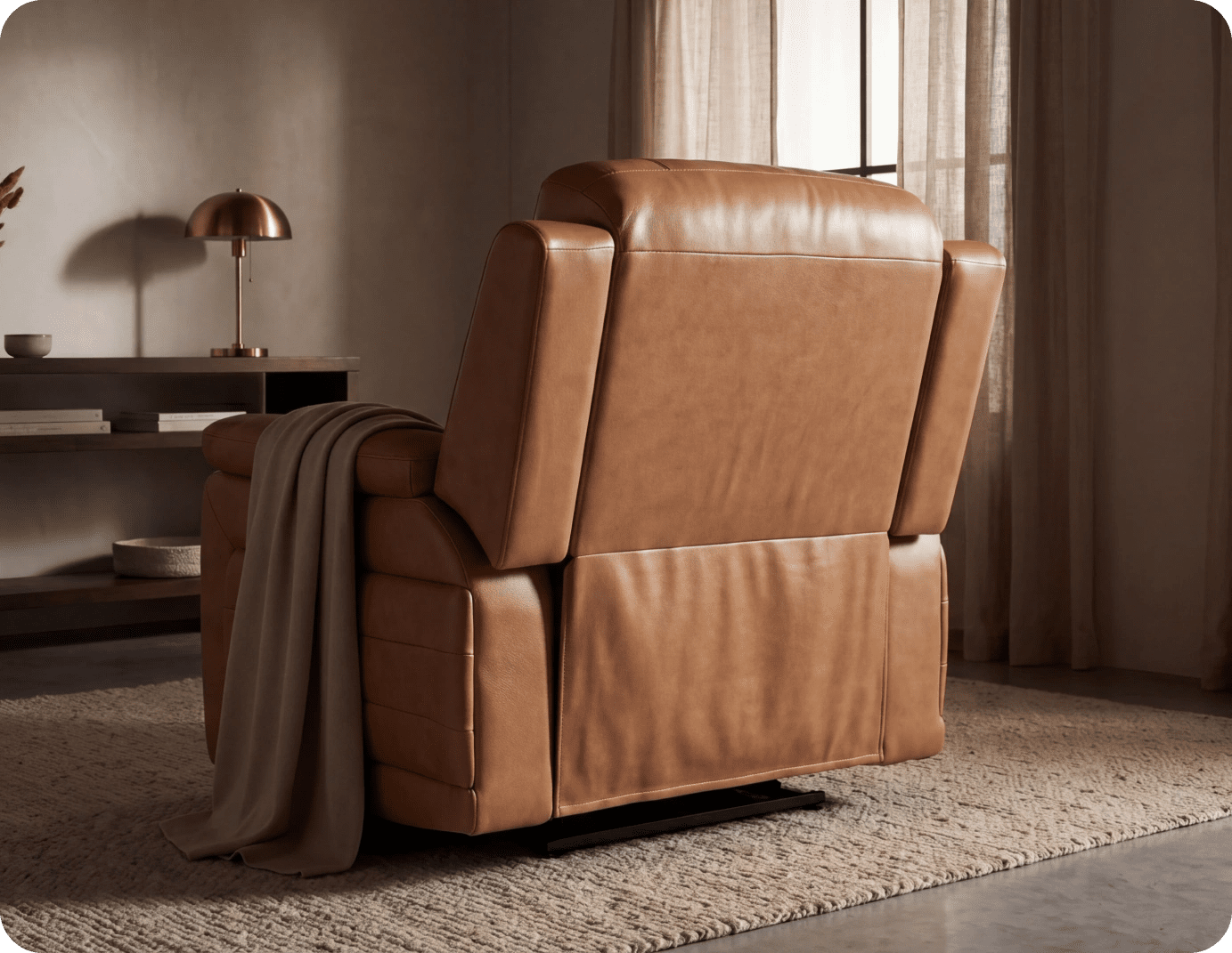 Martini Genuine Leather Caramel Electric Power Recliner Armchair