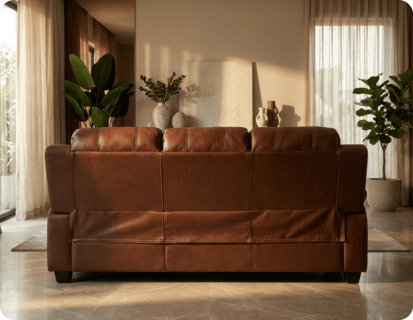 Veloura Tan Leather 3 Seater Sofa