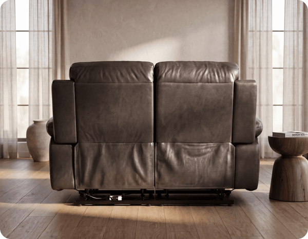 Milano Genuine Leather Grey Electric Power Recliner 2 Seater Sofa