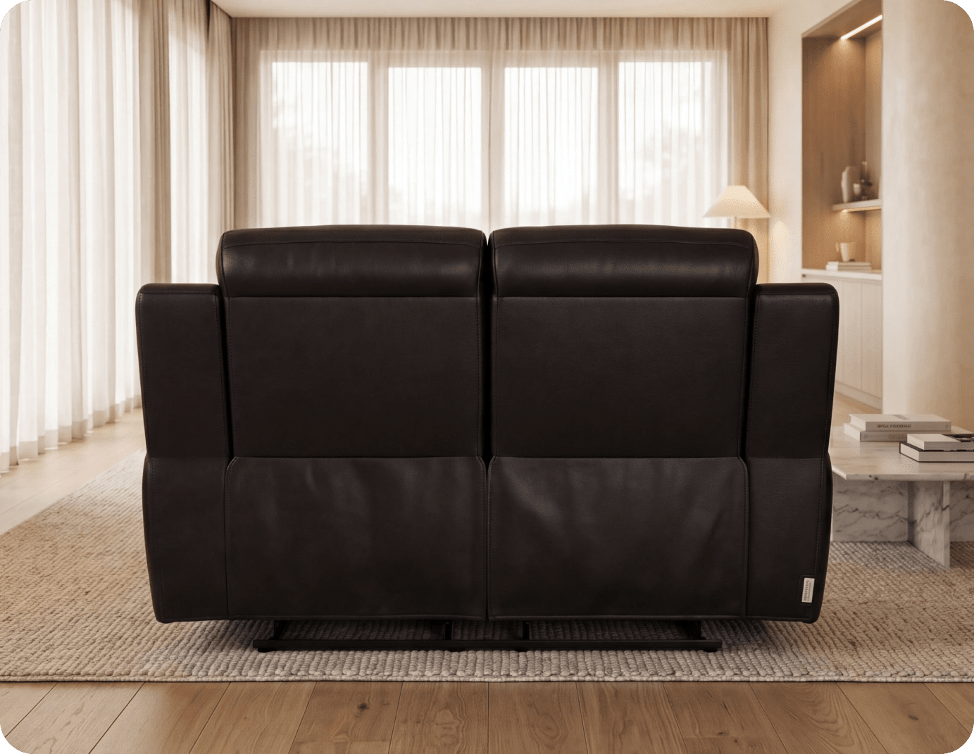 Leo Genuine Leather Black Electric Power Recliner 2 Seater Sofa