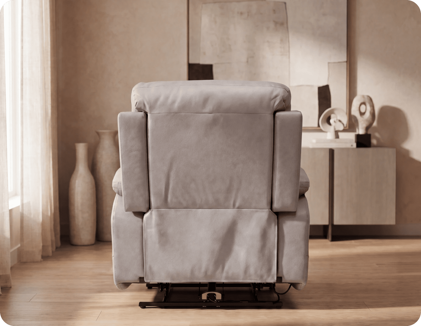 Milano Genuine Leather Light Grey Electric Power Recliner Armchair