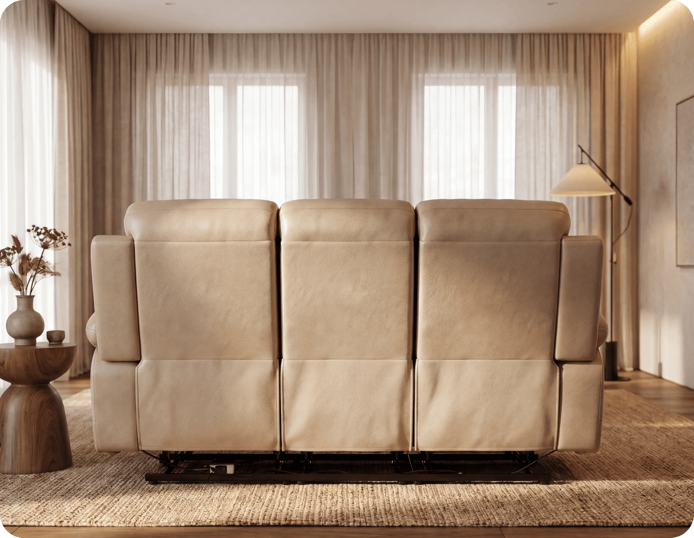 Milano Genuine Leather Cream Electric Power Recliner 3 Seater Sofa