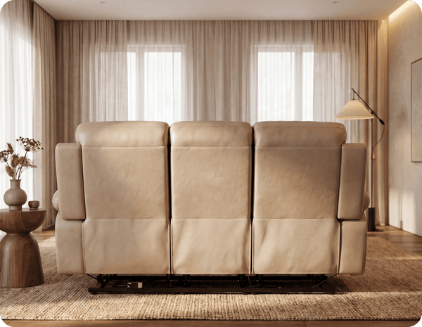 Milano Genuine Leather Cream Electric Power Recliner 3 Seater Sofa