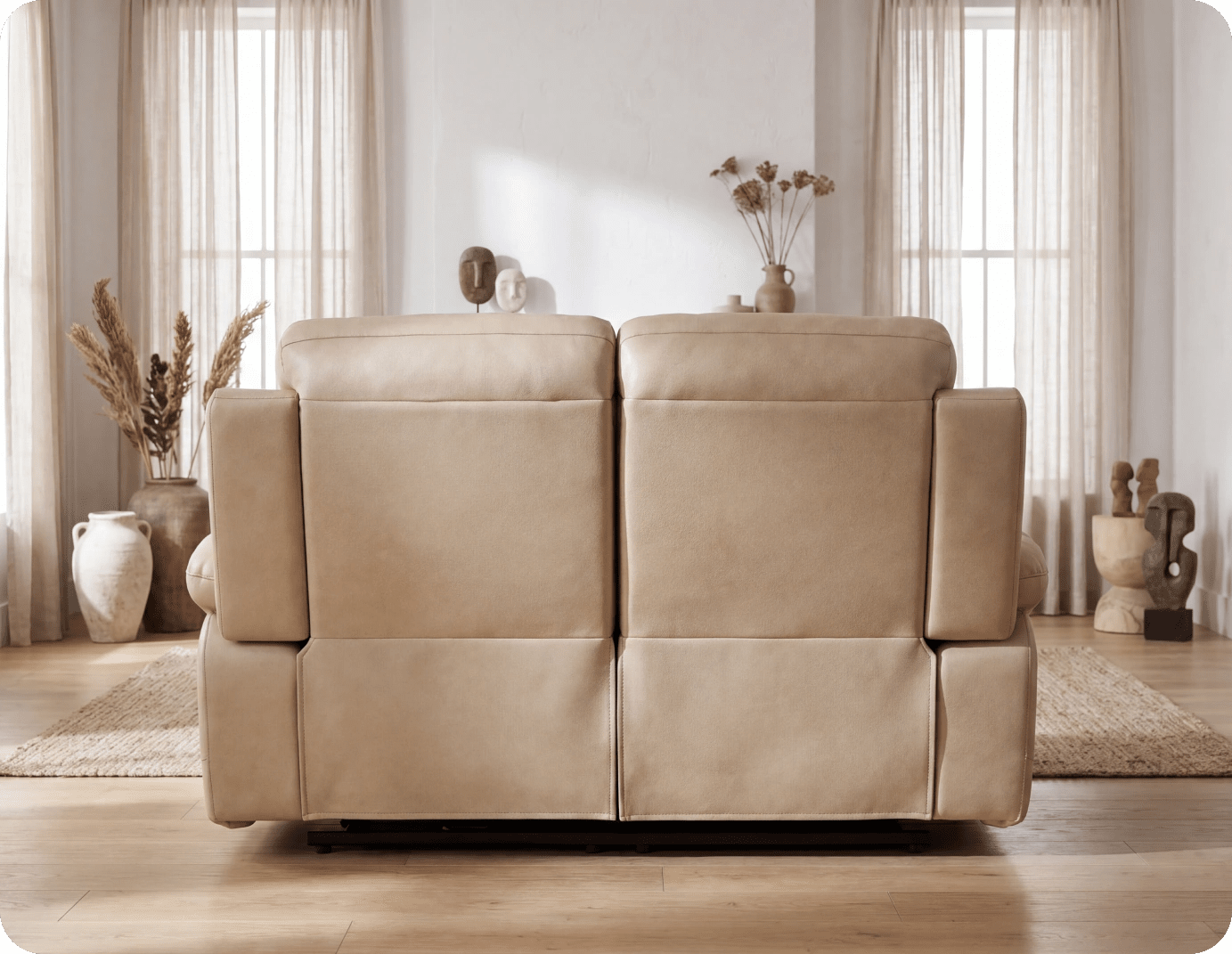 Milano Genuine Leather Cream Electric Power Recliner 2 Seater Sofa