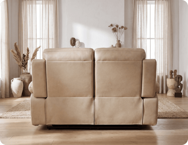 Milano Genuine Leather Cream Electric Power Recliner 2 Seater Sofa