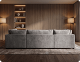 Mayfair Grey Fabric U Shape High Back Corner Sofa + Footstool
