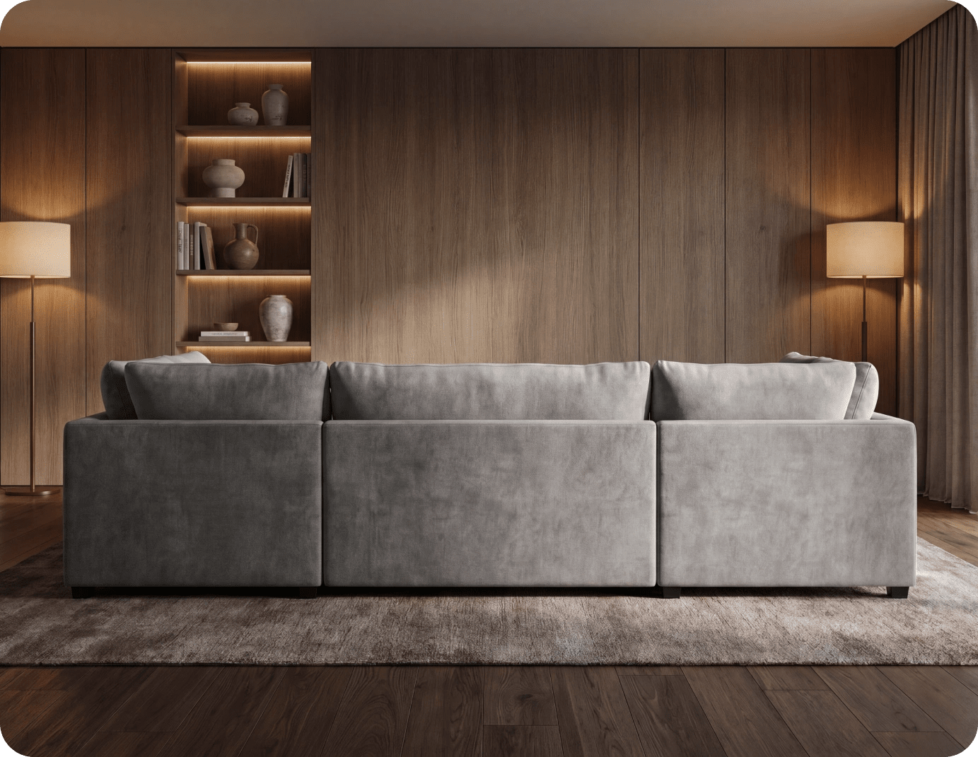 Mayfair Grey Fabric U Shape High Back Corner Sofa + Footstool