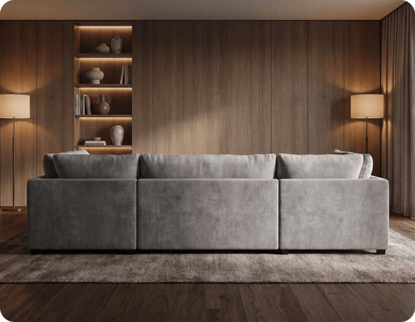 Mayfair Grey Fabric U Shape High Back Corner Sofa + Footstool