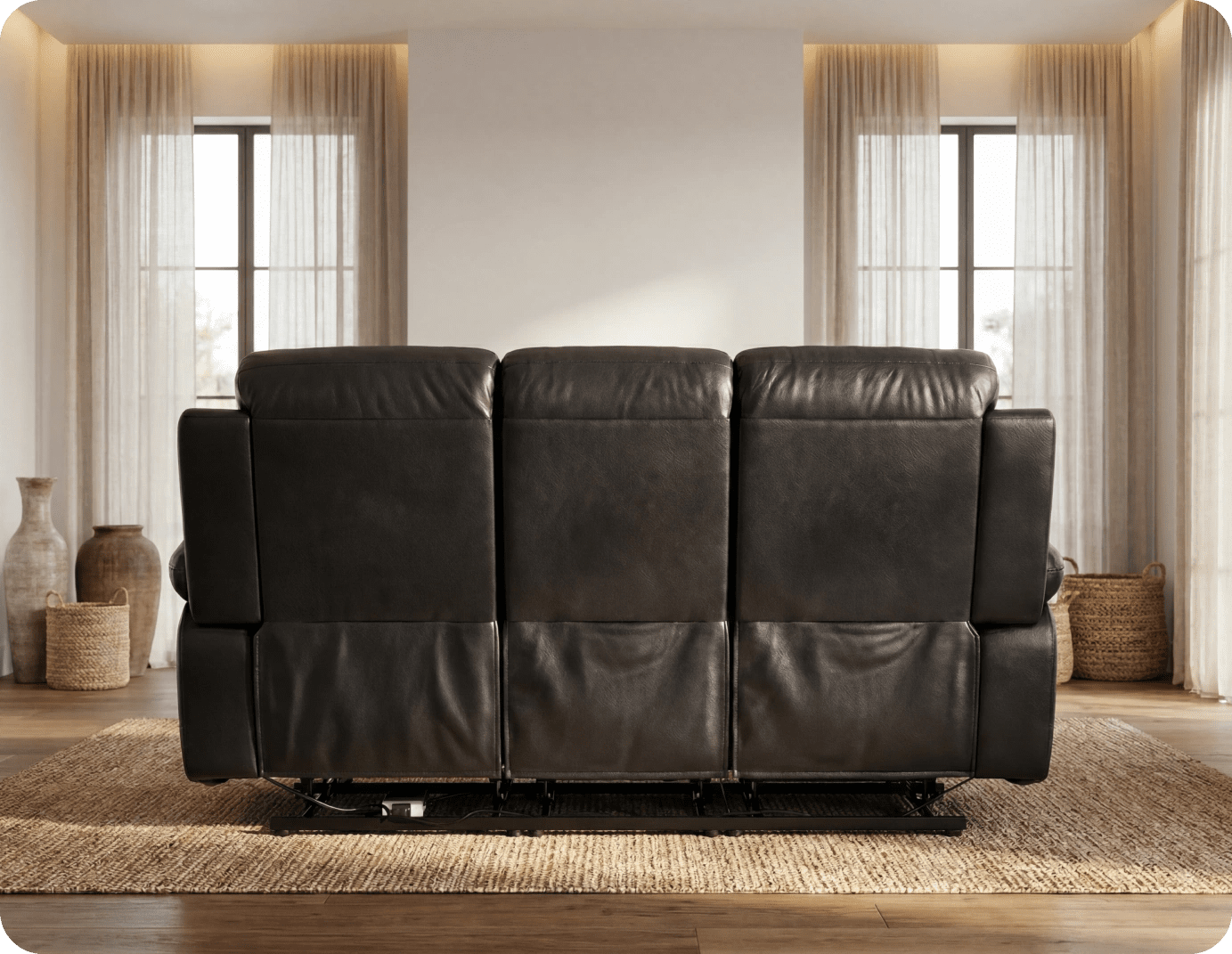 Milano Genuine Leather Black Electric Power Recliner 3 Seater Sofa