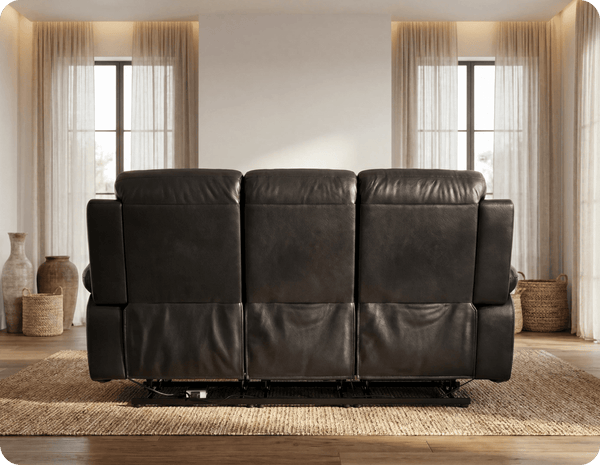 Milano Genuine Leather Black Electric Power Recliner 3 Seater Sofa