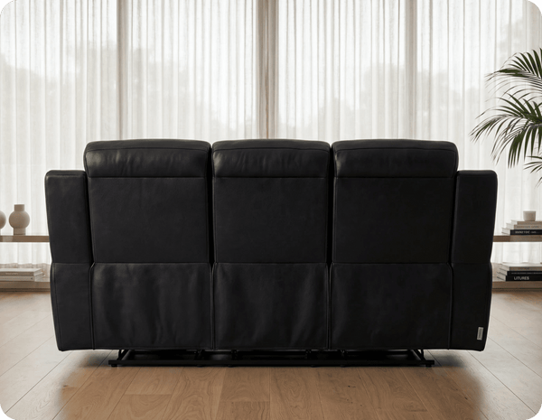Leo Genuine Leather Black Electric Power Recliner 3 Seater Sofa